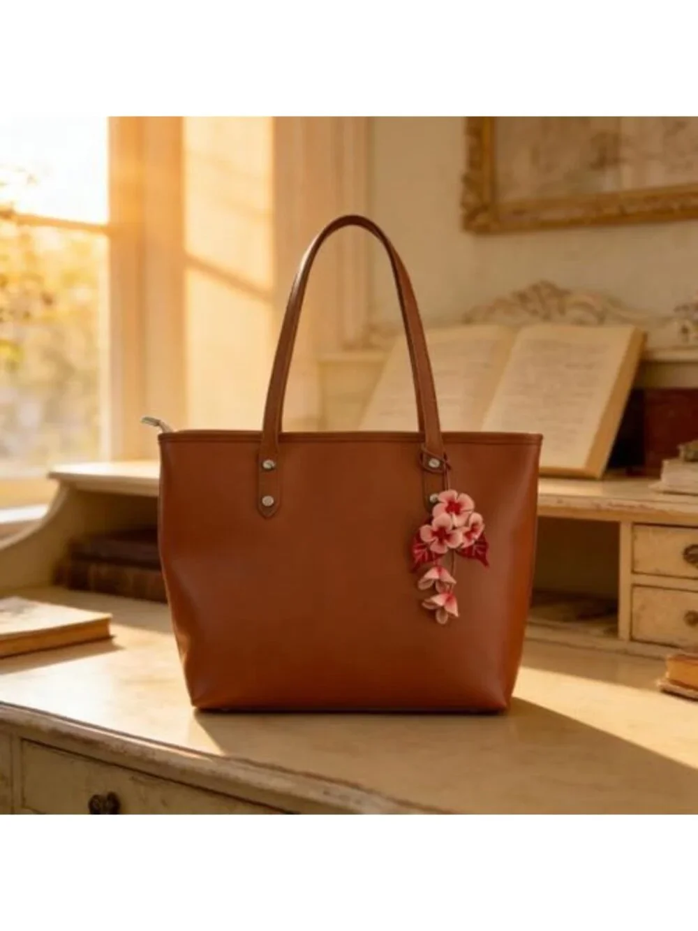Boho Genuine Leather Flower Keychain | Cute Bag Charm for Handbag & Purse